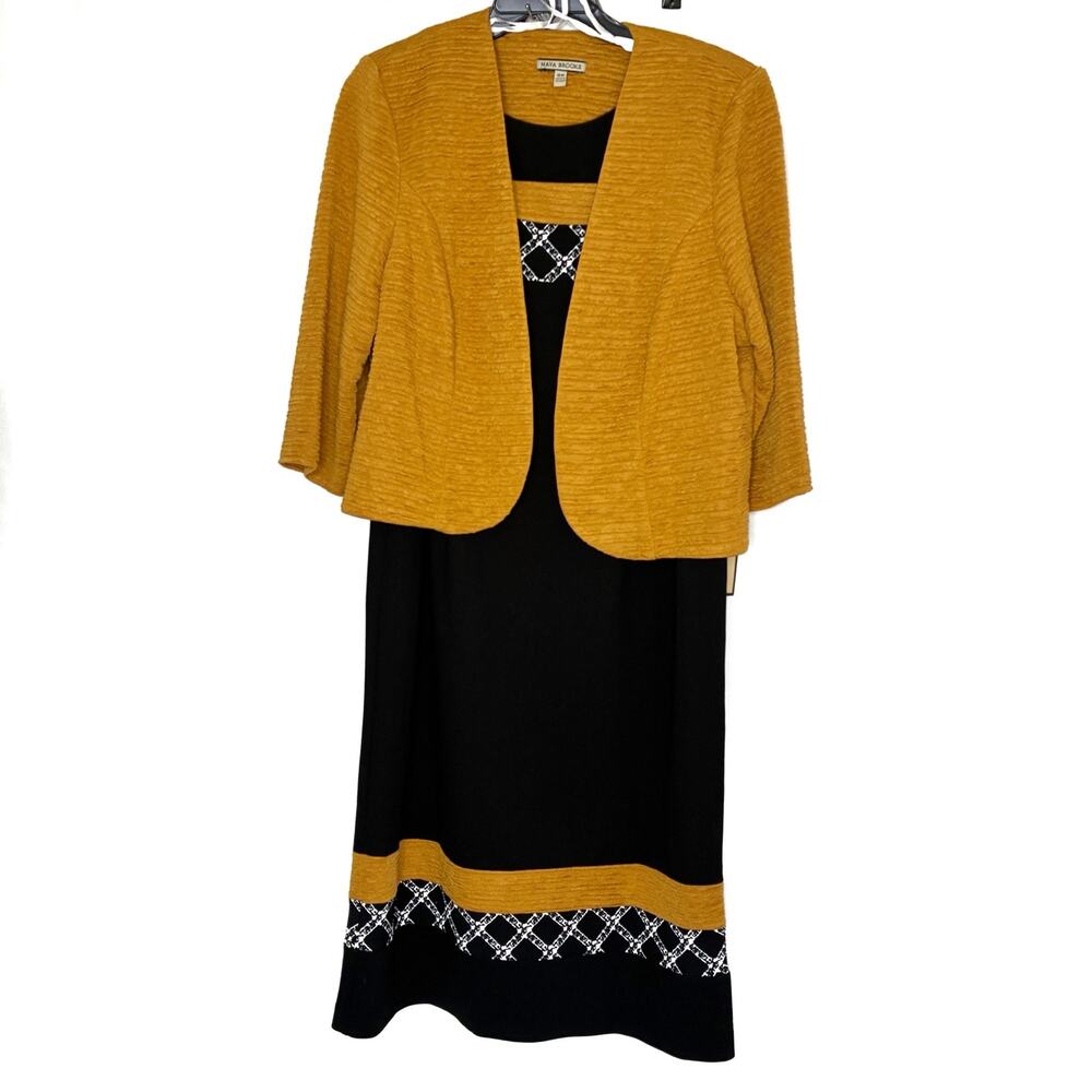 Maya Brooke Mustard Yellow Black Dress & Blazer Set NWT Womens 16W